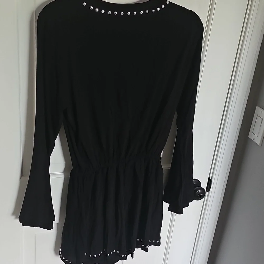 NWT Bar III Black Cover Up Romper with Silver Studded Trim Detail